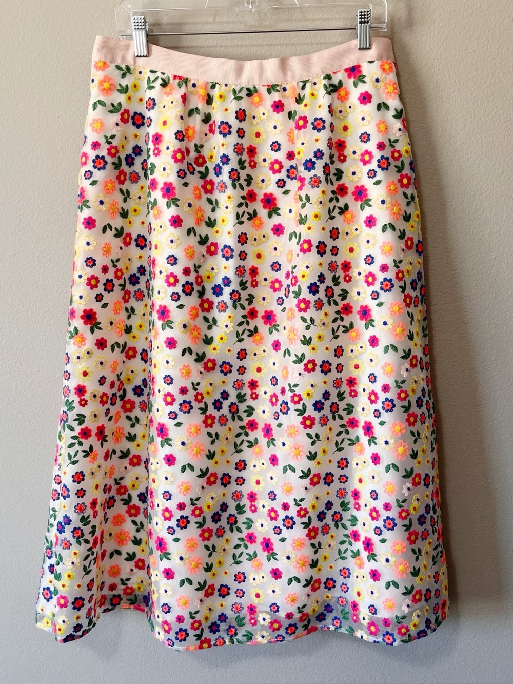 Boden Marjorie Organza Midi Skirt Colorful Floral Embroidered Size US 10 Party - Picture 5 of 15